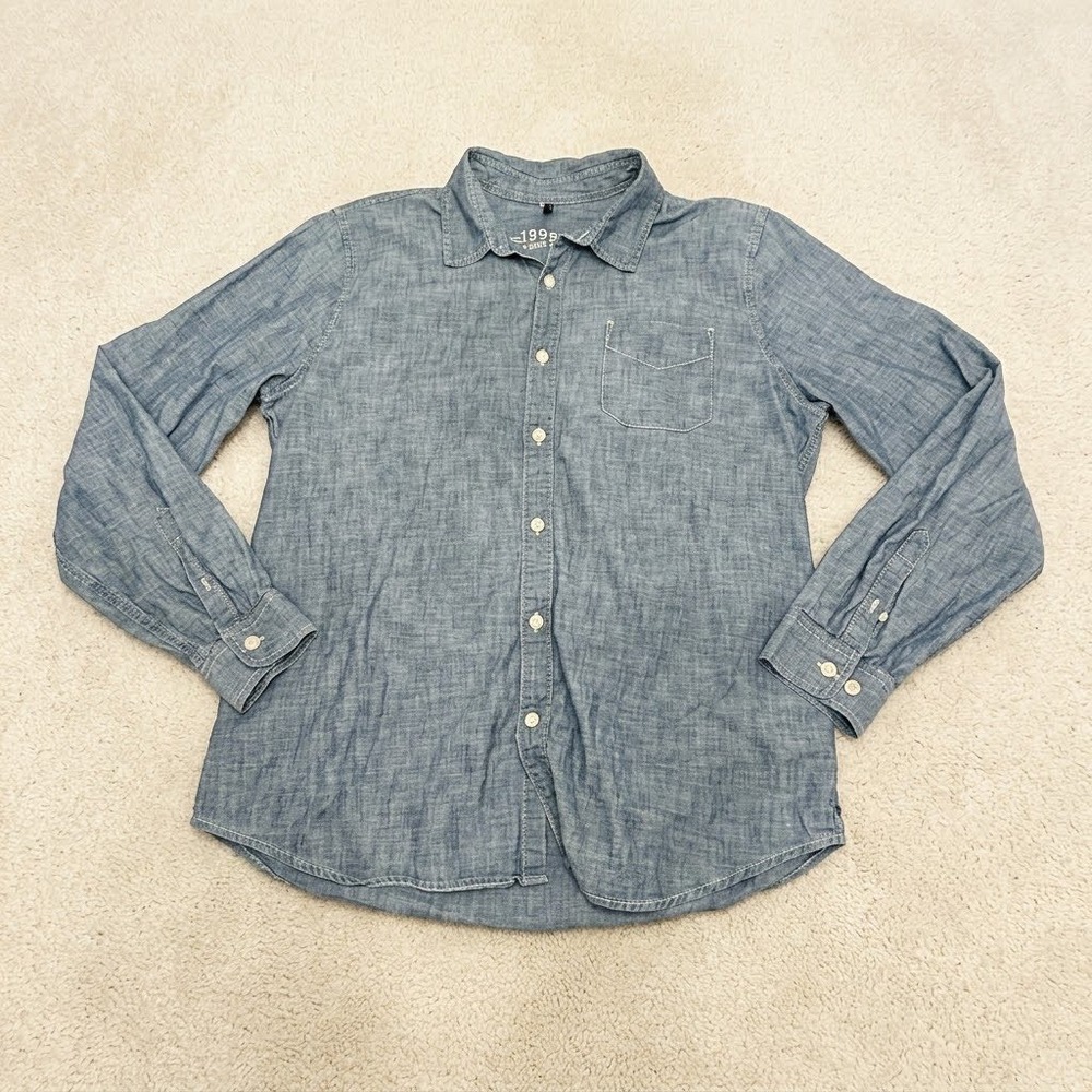 Gap Mens Blue Chambray Work Shirt  Cotton Button Down Large Long Sleeve 245944